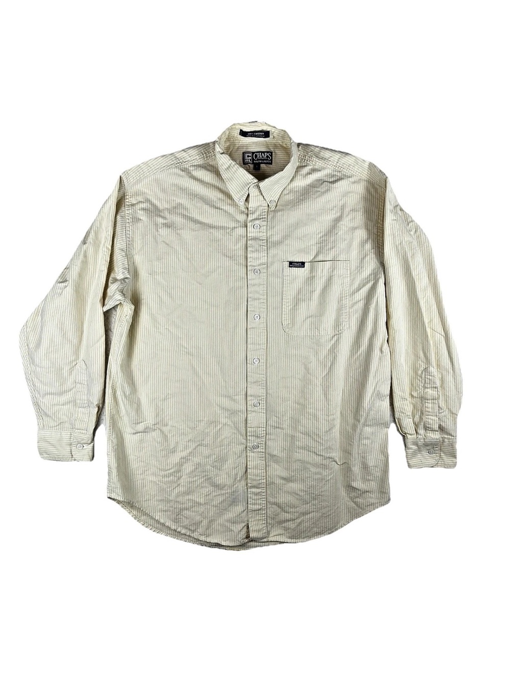 Vintage 90s Chaps Ralph Lauren Mens Large Yellow Stripe Button Down Shirt LS